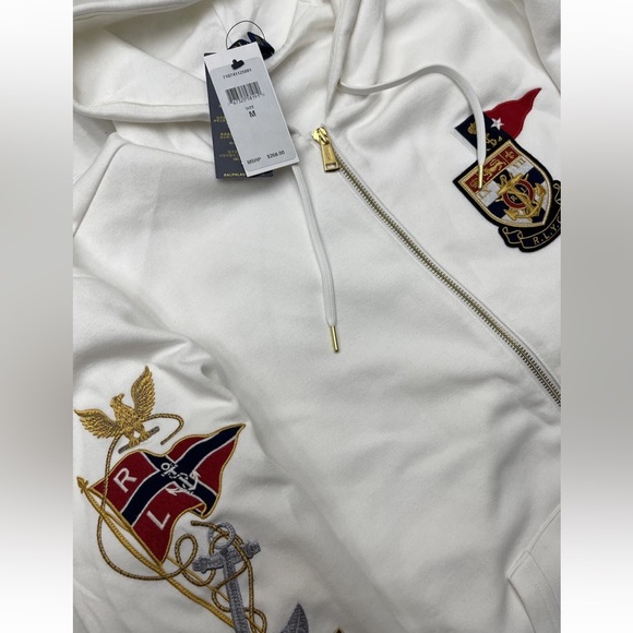 Polo Ralph Lauren Luxury Nautical Zip Up Hoodie in White Size Medium - NWT - Picture 11 of 16